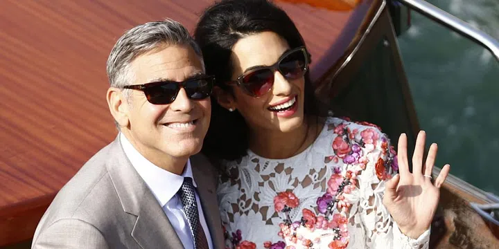 On the Grand Canal in Venice, Italy, the day after their wedding. Photo: Getty 