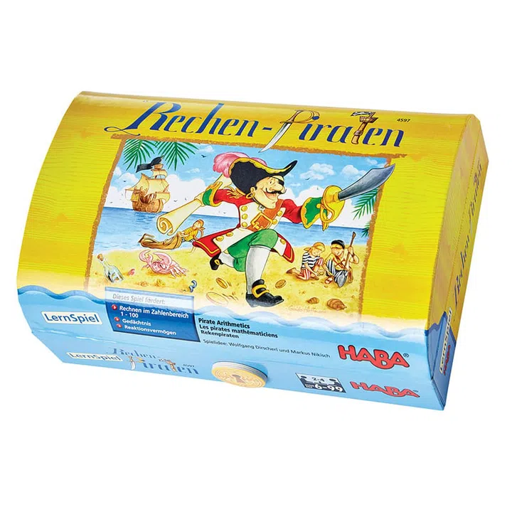 This is three games in one—players first need to race to find the treasure, then split the treasure, and finally, they have to try and remember how much treasure they have. To move forward on the board, players need to be accurate in adding up their scores. The quicker they are at doing their sums, the more chance they have of winning.