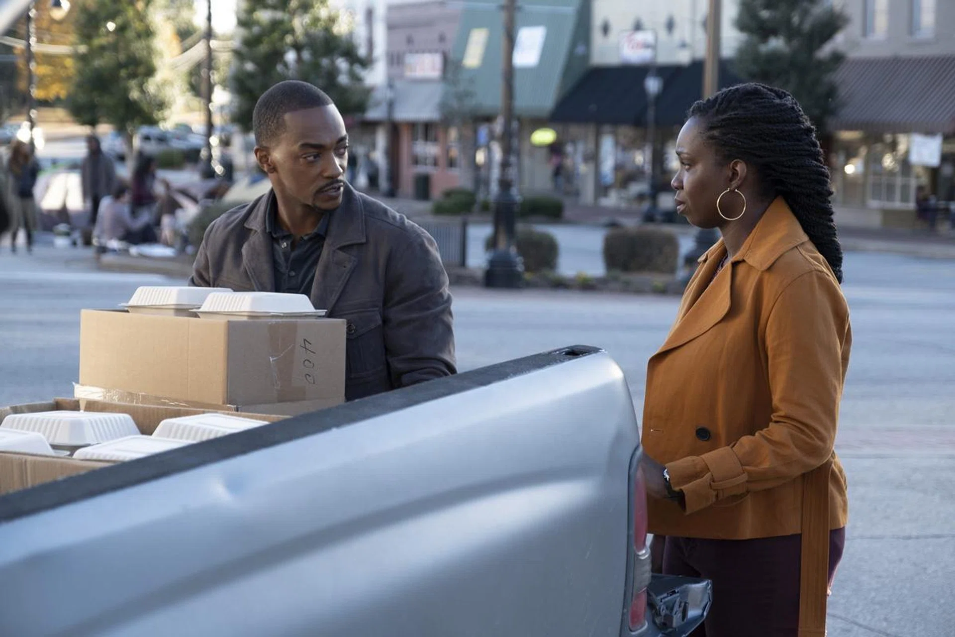 left to right: Anthony Mackie (as Sam Wilson) and Adepero Oduye (as Sarah Wilson). Photo by Chuck Zlotnick.