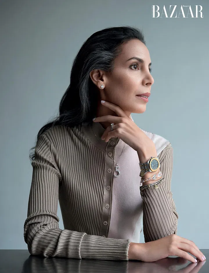 Dress, Fendi. Audemars Piguet watch; jewellery, her own 