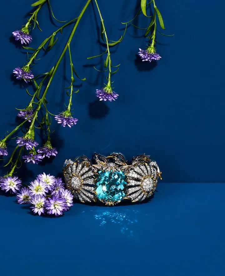 Tiffany & Co. Debuts BOTANICA Collection With Gal Gadot As The Face Of Its Campaign-Fleurage Bracelet with Auqamarine