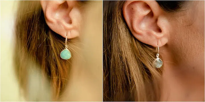 From left: Amazonite Venus  earrings; labradorite Venus earrings  (Photo: Tessellate Co.)