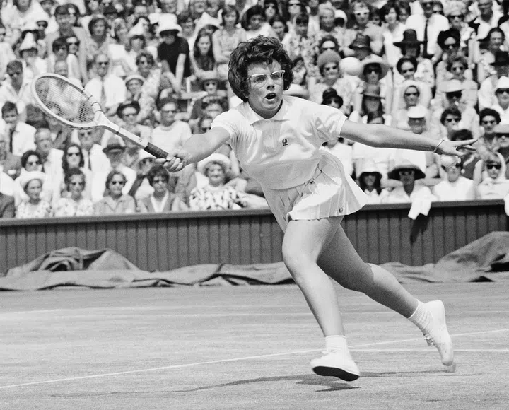 Seen here at Wimbledon in 1964, the 39-time Grand Slam winner and equal rights advocate was rarely seen without her stylish horn rim glasses
Photo: Getty