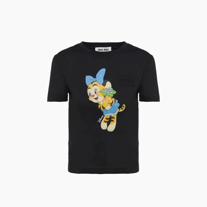 Embroidered cotton T-shirt, $985, Miu Miu

