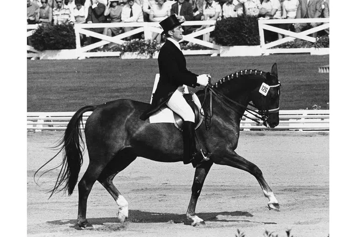 East German equestrian Horst Koehler and his horse Emanuel at the games in Munich. Photo: Getty