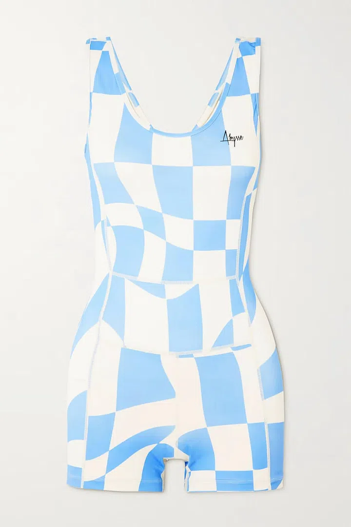 Kelea Checked Stretch-REPREVE Leotard, $128, Abysse at Net-a-Porter