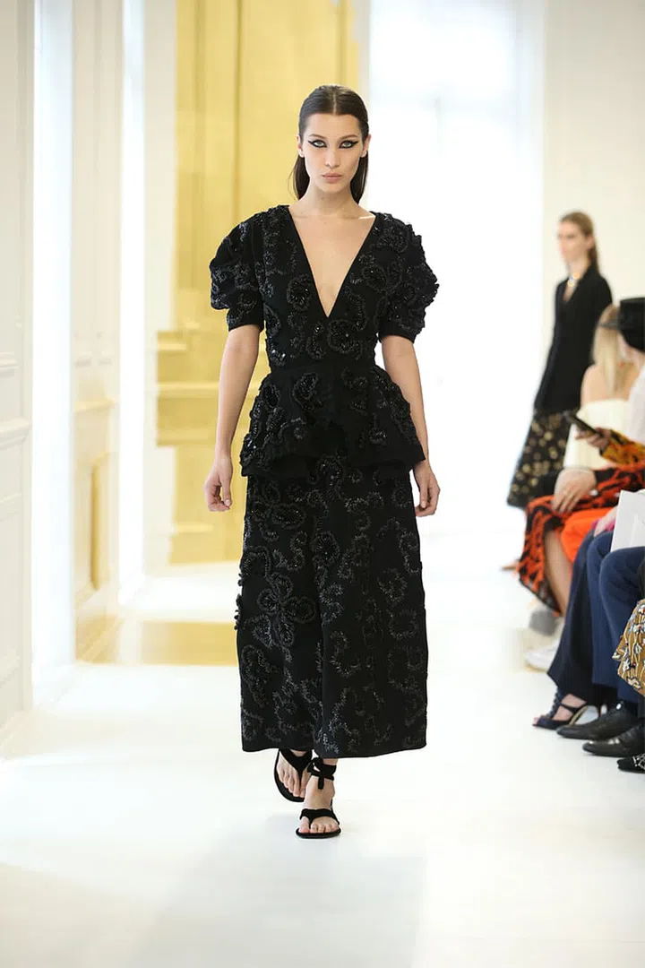 Black silk crêpe dress with jet and raffia embroidery. Photo: Dior