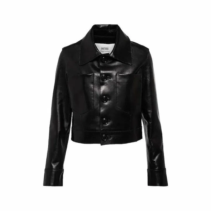 Cropped Leather Jacket, $1,695, AMI Paris at Mytheresa