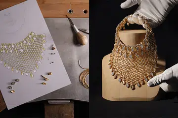 cartier grain de cafe necklace | gouache sketch of the latest grain de cafe creation hands carrying the necklace
