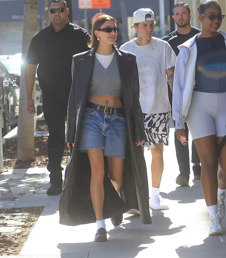 LOS ANGELES, CA - FEBRUARY 10: Hailey Bieber and Justin Bieber are seen on February 10, 2023 in Los Angeles, California.  (Photo by Hollywood To You/Star Max/GC Images)