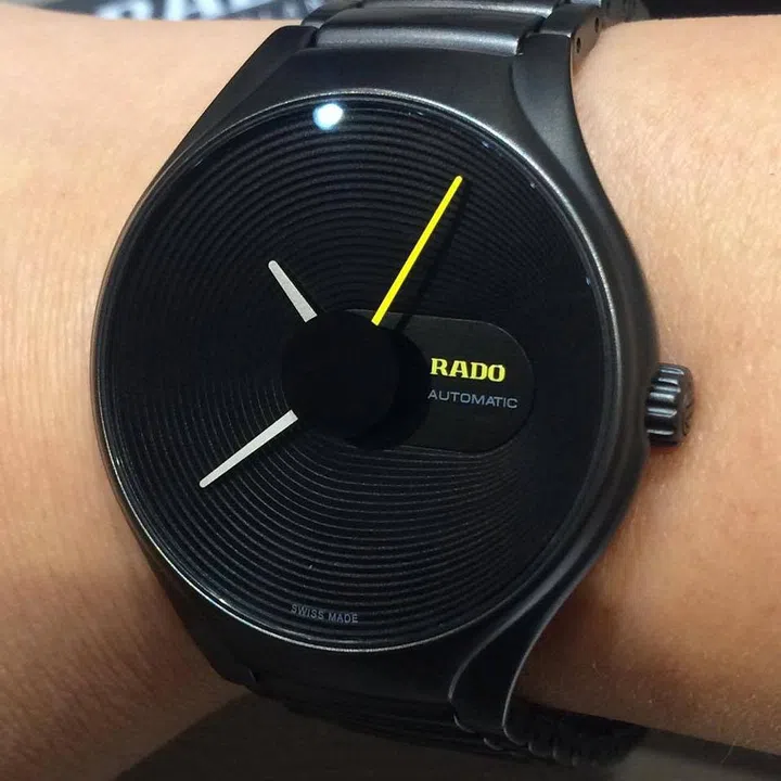 A collaboration with an Austrian interior designer gave birth to this multi-layered, concentric circle dial 