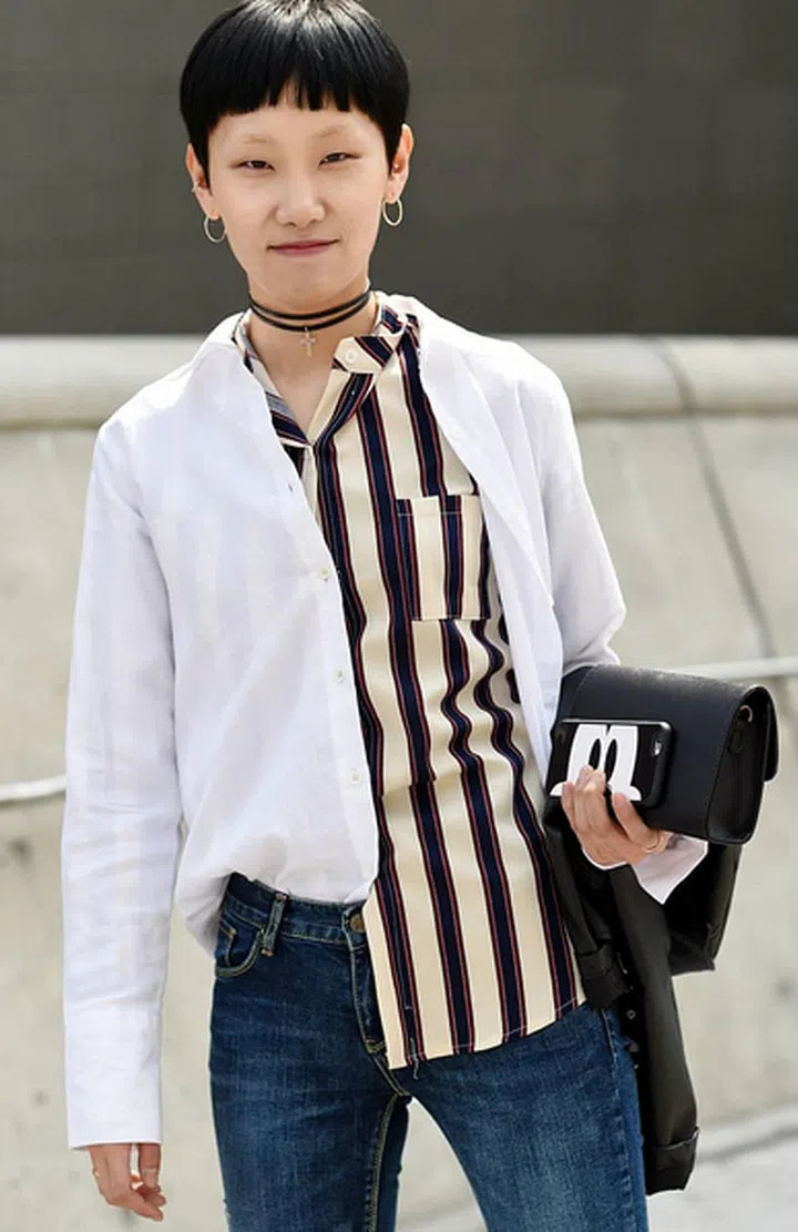 Double-up on your shirts  this season and approach colour blocking differently—mix texture, prints and colours together. Here's a tip: Why don't you match a shirt with black horizontal stripes over one with black lace detailing all around? Photo: Instagram/@streetper