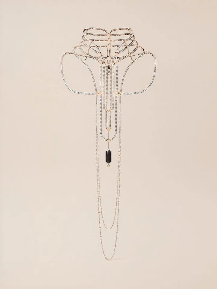 Black rhodium- plated rose gold and multi-gem Ondes Miroirs necklace (Photo: Hermes)