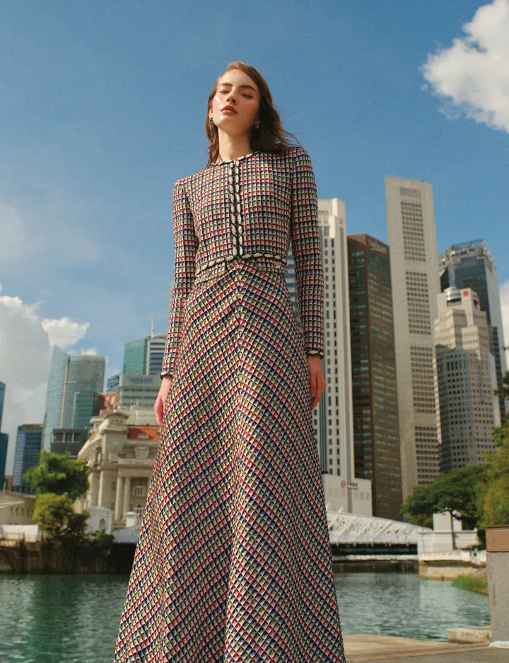 Chanel Tweed Long Maxi Dress Chanel earrings