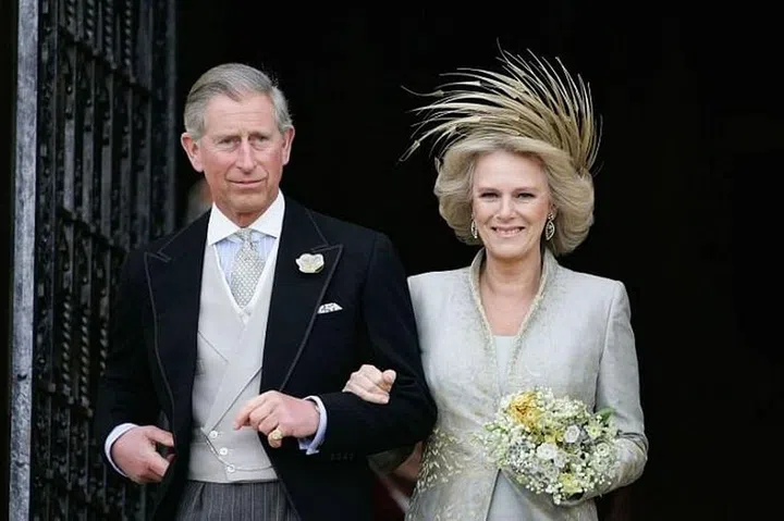 Prince Charles and Camilla Parker Bowles on their wedding day at Windsor Castle in April of 2005. Photo: Getty