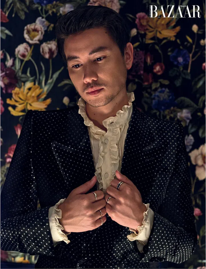 Blazer, and top, both from Gucci. Bracelet, Russell’s own. (Photo: Wee Khim)