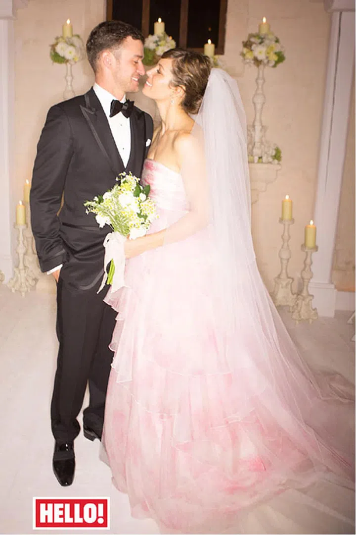 Jessica Biel's custom-made pink Giambattista Valli dress is reported to have cost upwards of $100,000.
