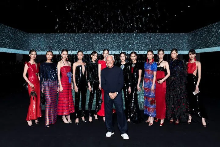 Giorgio Armani at his fall/
winter 2020 presentation, which was dedicated to China and held behind closed doors due to the coronavirus pandemic.

Photo: Courtesy