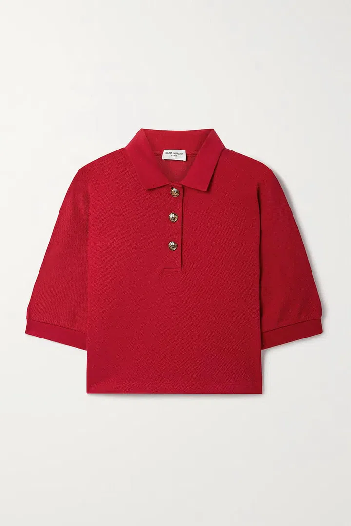 Cropped Cotton-Piqué Polo Shirt, $1,552, Saint Laurent at Net-a-Porter
