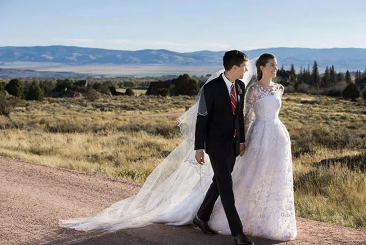 The Girls actress kept most of her Wyoming wedding ceremony to Ricky Van Veen a secret, but she did treat fans to the first photo of her Oscar de la Renta wedding gown on Instagram.