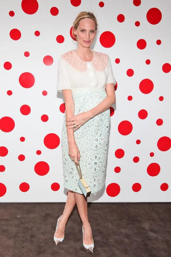 Style icon Lauren Santo Domingo kept it prim and proper in Louis Vuitton's ladylike lace.