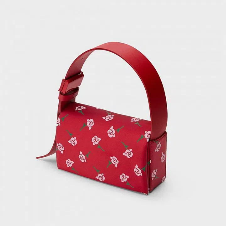 SHUSHU/TONG x CHARLES & KEITH: Chloris Satin & Leather Rose-Print Shoulder Bag, $229, Charles & Keith