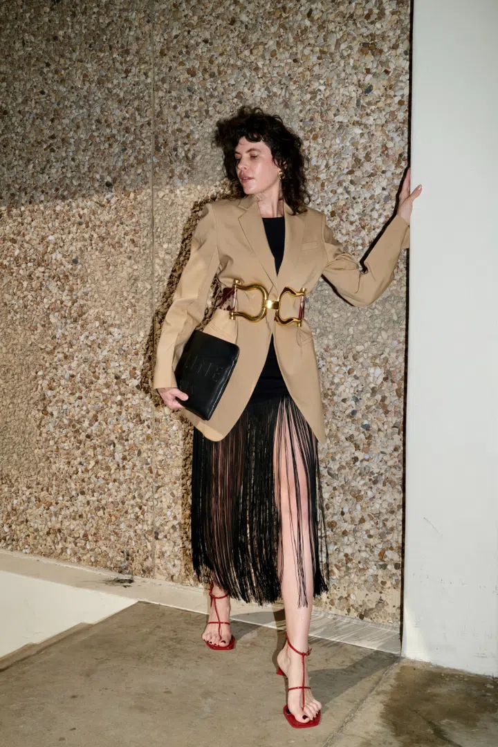 Celine Phoebe Philo Horsebit belt Black fringe skirt