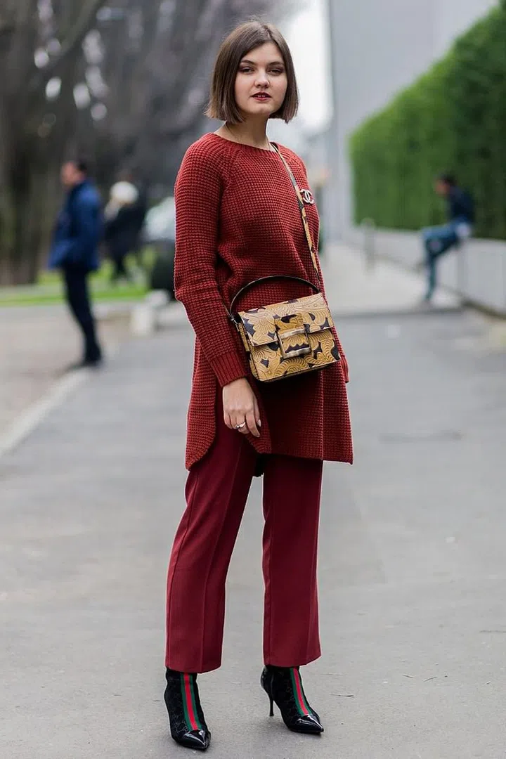 Choose pieces which have just a touch of the colour in them to follow the theme across the outfit.