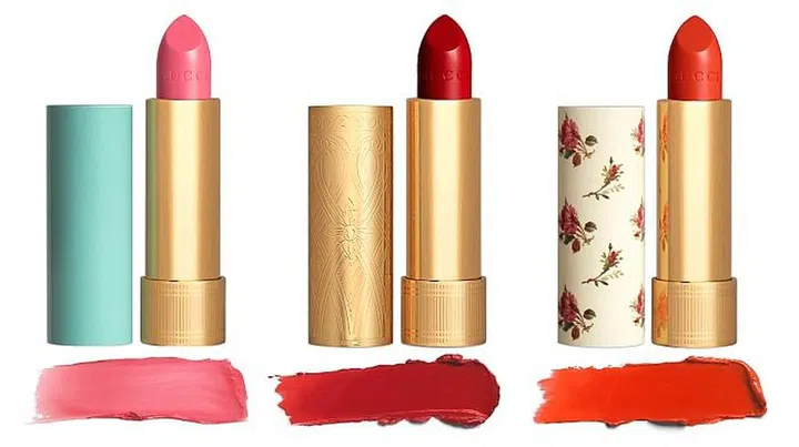 Baume in 2 No More Orchids; Satin in 25 Goldie Red; Sheer in 302 Agatha Orange, Gucci Makeup