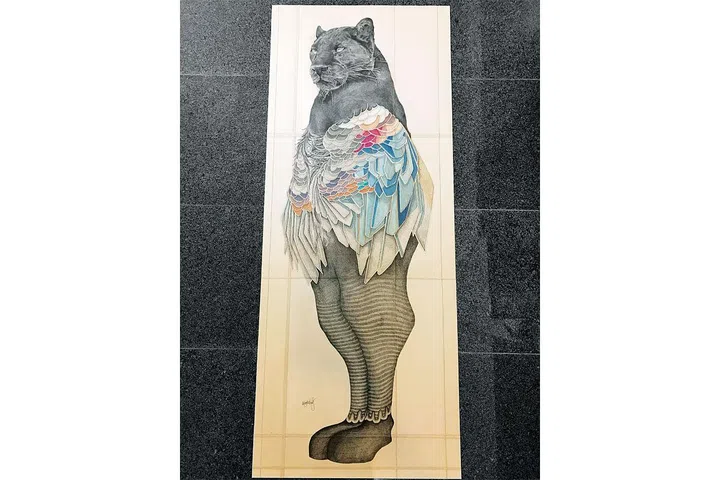“Inspired by Hybridism, and the different idiosyncrasies and characters of animals, I placed this animal on its own hoping it would gain the same attention as a model in a fashion show. Humans characterise ourselves by the way we eat, walk, dress and speak. I gave my artwork that same charisma using details, colours and how it looks at the viewer.”
