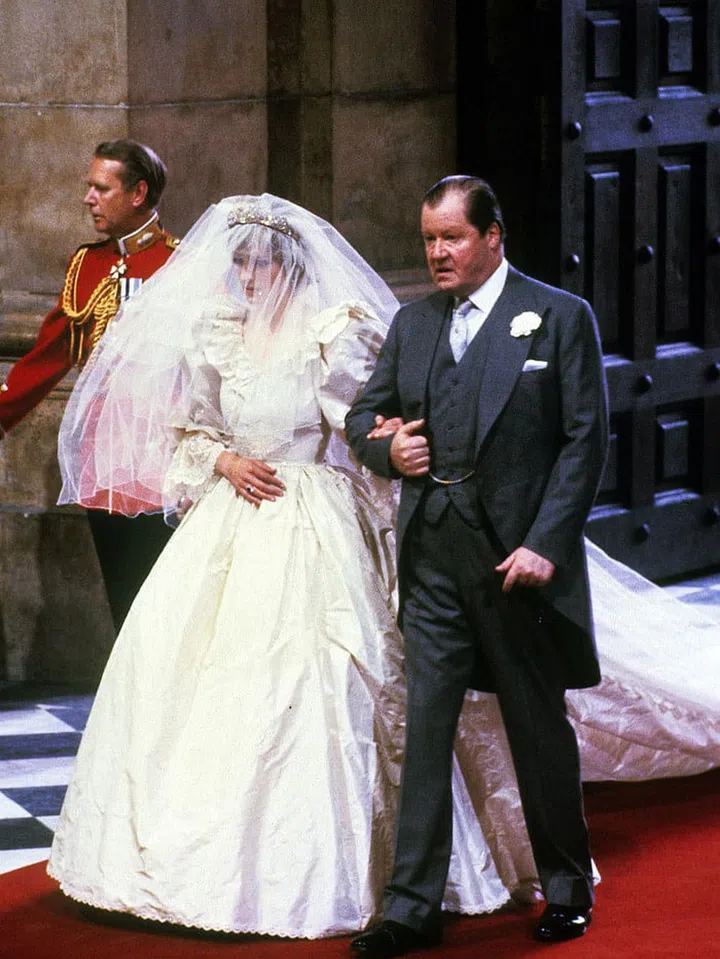 Earl Spencer walked his daughter, the soon-to-be Princess Diana, down the aisle at her 1981 wedding to Prince Charles.

Photo: Getty