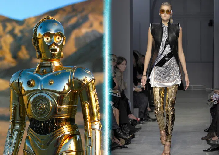 C3P0 has a posh British accent, but Hana Soukupova has a chic gilded pants from Balenciaga spring 2007