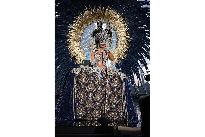 The impact of the feathers and rich fabrics make for a rather dramatic outfit that won't easily be forgotten. Photo: TPG VIP