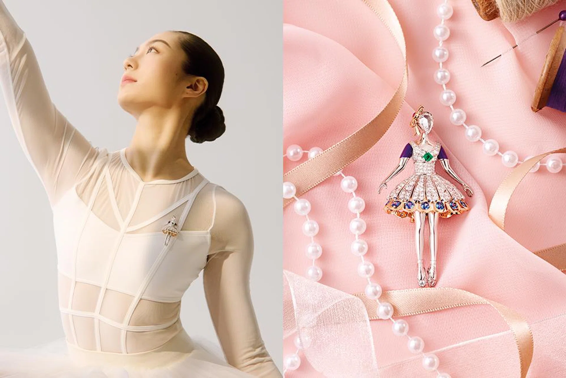 Van cleef arpels Ballet Précieux Clips | ballerina wearing clip and Rêverie de Coppelius clip