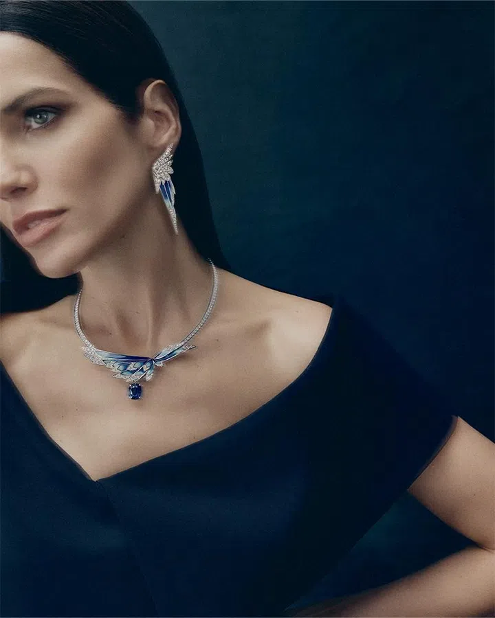 best high jewellery collections of 2026 | model wearing Chaumet envol necklace and earrings