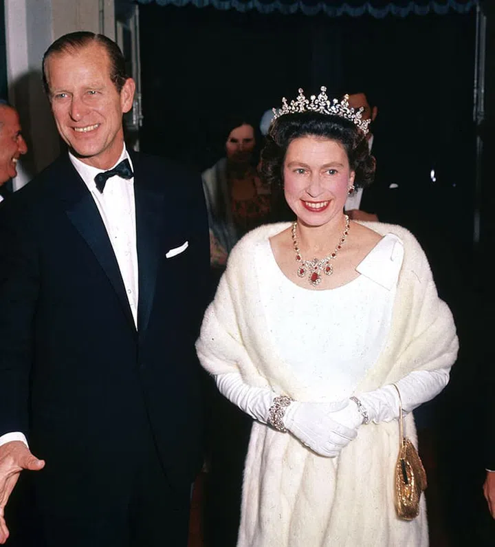 Queen Elizabeth II and Prince Philip arriving at the Manoel Theatre in Valleta, Malta.