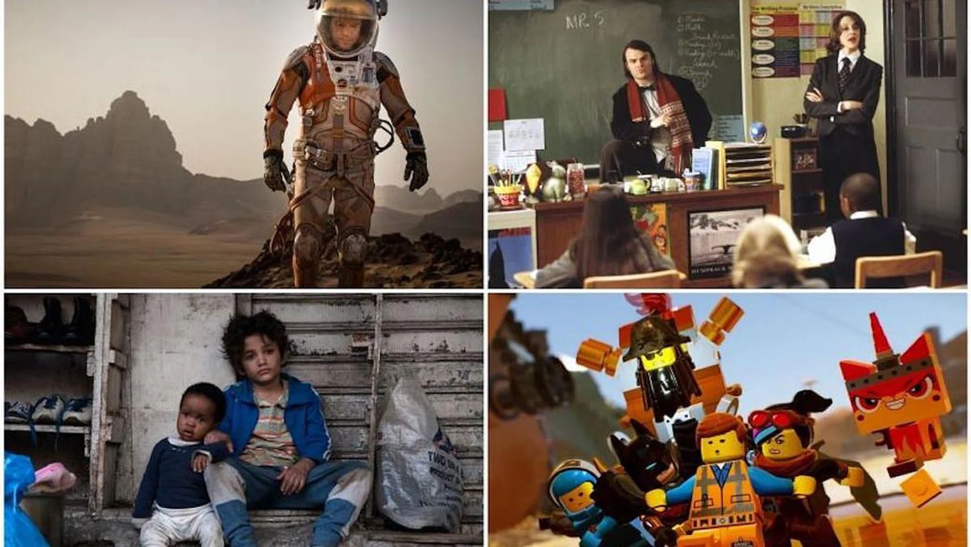 (Clockwise from top left) The Martian, School of Rock, The Lego Movie and Capernaum. Photos: Twentieth Century Fox, UIP, Warner Bros Interactive, Anticipate Pictures)