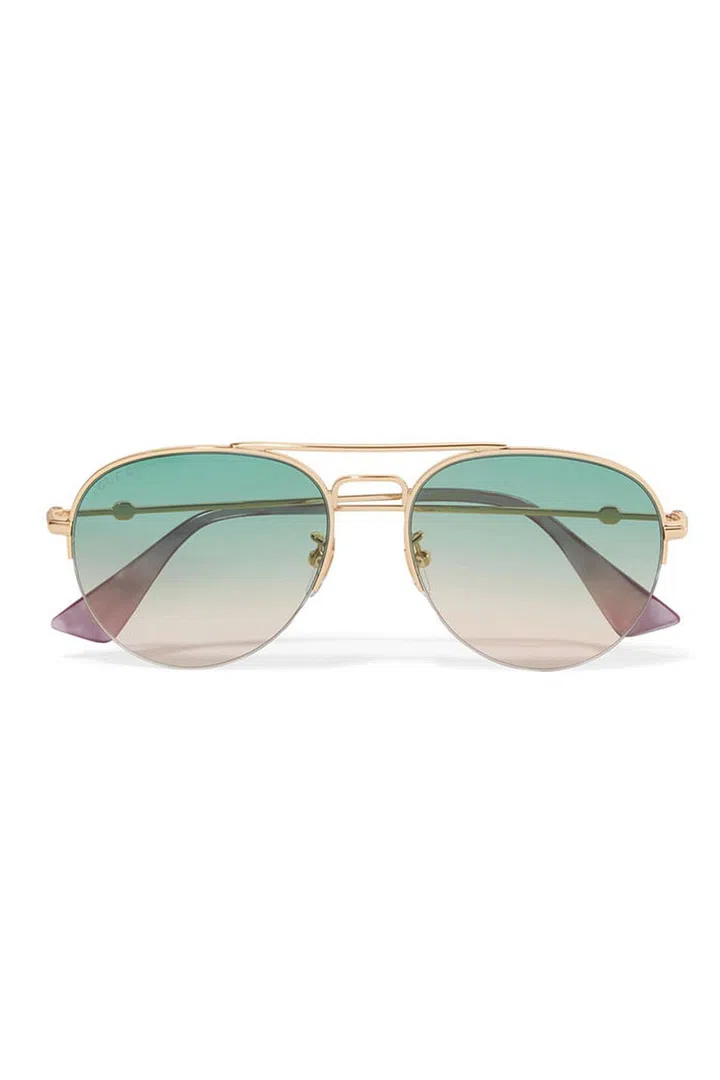 Aviator-style gold-tone sunglasses, £250, Gucci at Net-A-Porter