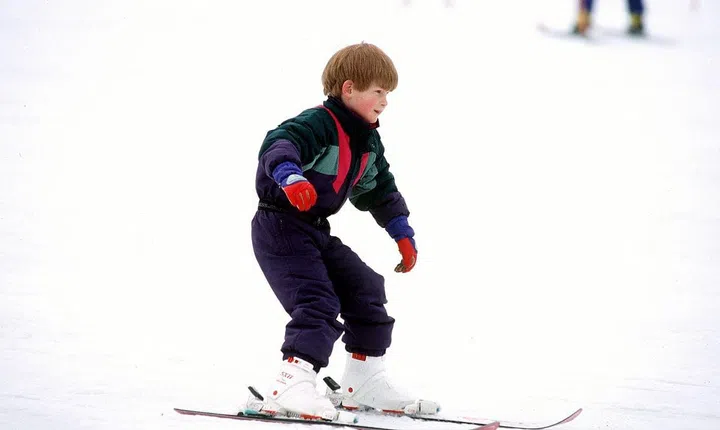 Prince Harry skiing in Austria at age 6.