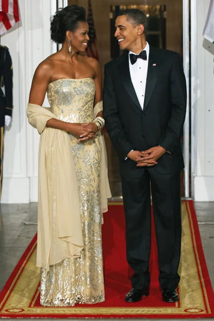 NOVEMBER 2009
For her first State Dinner, the First Lady wore a strapless, fitted gown by Indian-American designer Naeem Khan.