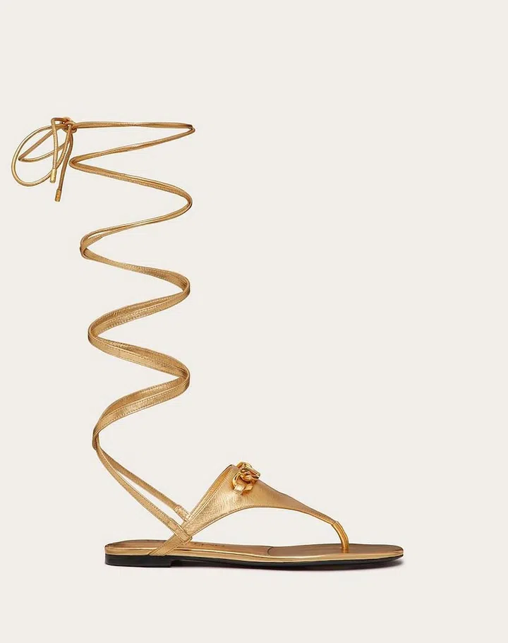 VLogo Chain Metallic Nappa Flat Thong Sandals, $1,680, Valentino