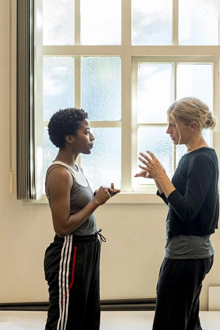 Dance mentor Crystal Pite and protégée Khoudia Touré during a work session. Photo: Courtesy
