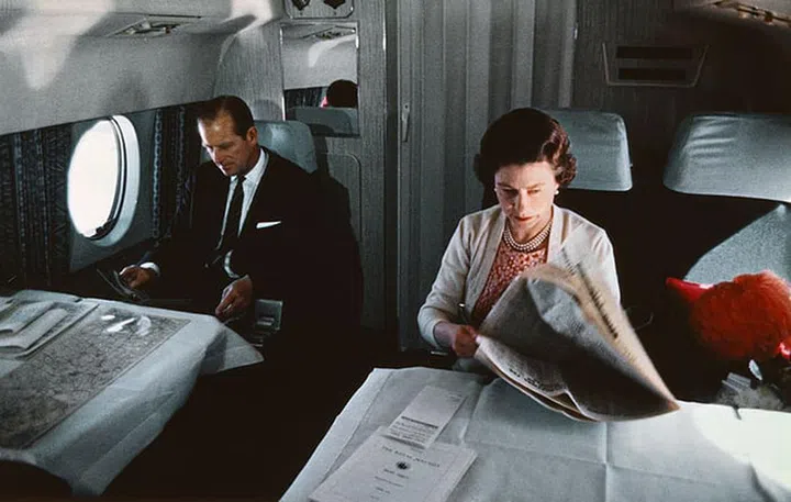 Queen Elizabeth II and Prince Philip fly back to London from a visit to Yorkshire.