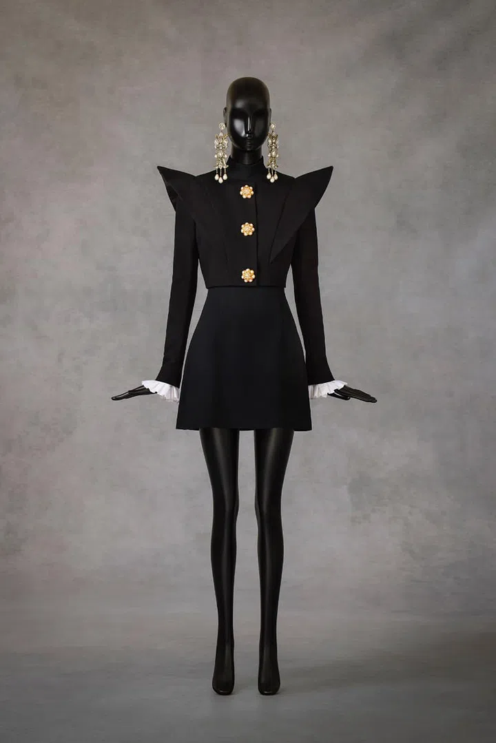 The autumn/winter ’21 look donned by Lily Collins in season three of Emily in Paris. Photo: Courtesy of Asian Civilisations Museum, photographed by Lenne Chai