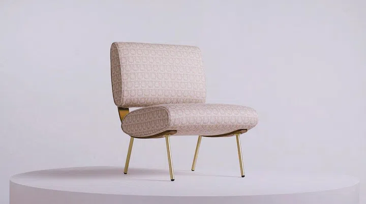 The Molteni&C Round D.154.5 chair dressed in Ferragamo’s Gancini print. (Photo: Salvatore Ferragamo)