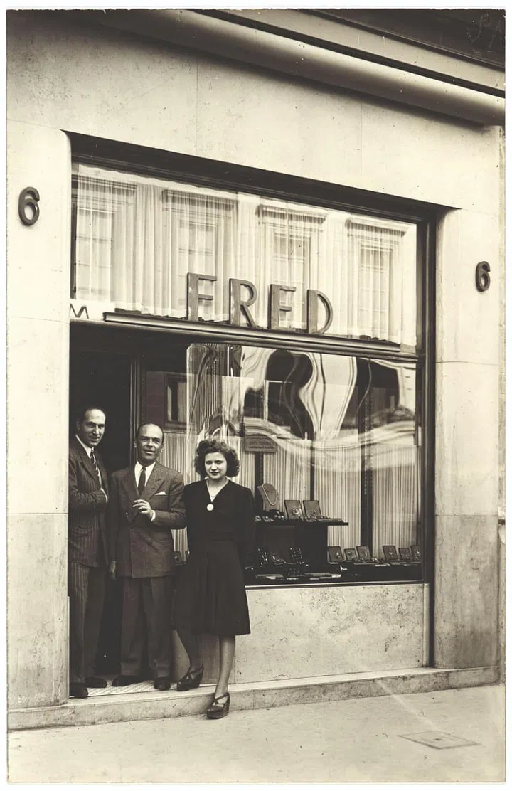 Samuel with friends in front of the Rue Royal boutique in Paris. Photo: Courtesy of FRED