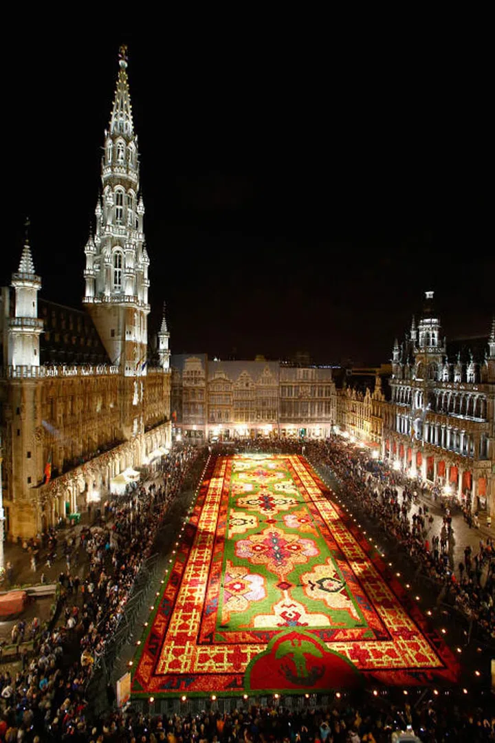 Every two years since 1971, Brussels welcomes a massive carpet made of more than 600,000 flowers to the city's Grand Place. The 2016 flower carpet will be open from April 12 to 16. Photo: Getty