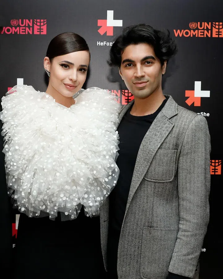 Saad Amer with Sofia Carson at the UN Women HeForShe Summit.