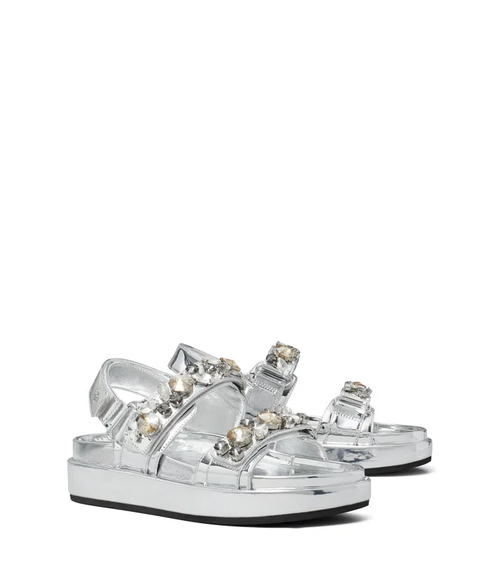 Tory Burch silver embellished sandals gift guide Christmas 2024