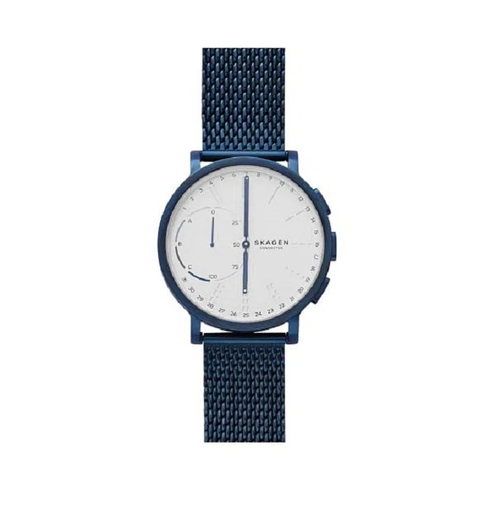 Austere Scandinavian design informs this hybrid watch from Skagen (part of Fossil) with features like text and e-mail notification, music selection, date and time adjustment, and activity and sleep tracking. No endless charging here—the watch's battery will last four to six months. Hagen Connected Hybrid Smartwatch ($225 and available 1/25), skagen.com